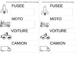 fiche d'écriture majuscule de noms de transport