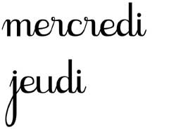 fiche avec mercredi et jeudi en cursives