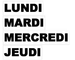 fiche avec des jours de la semaine en majuscules