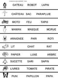 fiche de lecture ou il faut choisir parmi plusieurs mots celui qui correspond à l'image