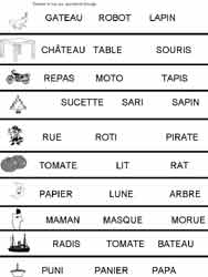 fiche de lecture ou il faut choisir parmi plusieurs mots celui qui correspond à l'image