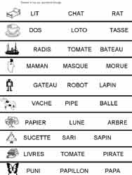 fiche de lecture ou il faut choisir parmi plusieurs mots celui qui correspond à l'image