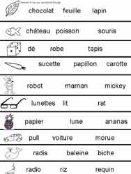 fiche de lecture ou il faut choisir parmi plusieurs mots celui qui correspond à l'image