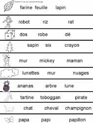 fiche de lecture ou il faut choisir parmi plusieurs mots celui qui correspond à l'image