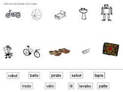 fiche de lecture ou il faut faire correspondre des images et des mots