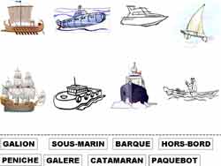 fiche de lecture sur les bateaux ou il faut faire correspondre des images et des mots