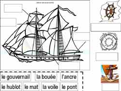 fiche de lecture sur le bateau ou il faut placer des mots illustrant les différentes parties de bateau