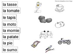 fiche de lecture ou il faut faire correspondre des images et des mots