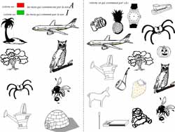 fiche pour distinguer les mots qui commencent par a de ceux qui commencnet par i