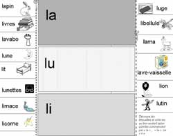 fiche de lecture pour coller des images en fonction de la syllabe par laquelle elle commence la lu ou li