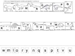 fiche sur les dinosaures pour coller sous chaque lettre une image dont le nom commence par la lettre