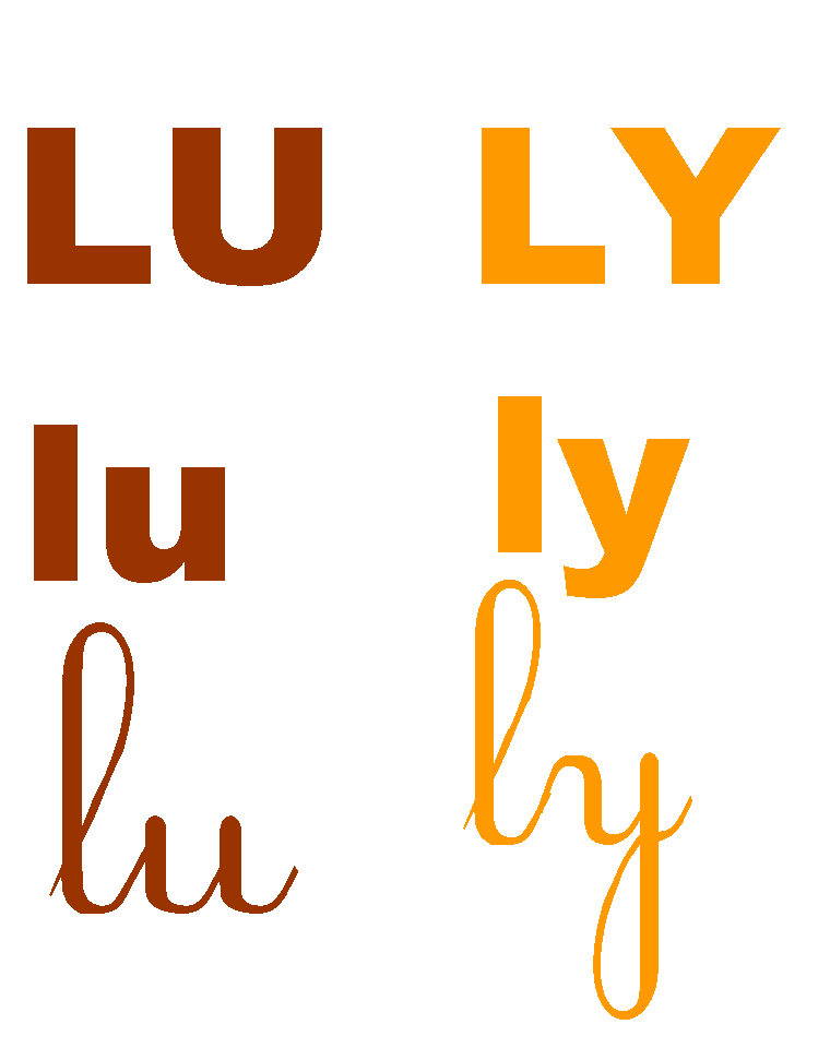 fiches avec les syllabes lu et ly en majuscules, scripts et cursives