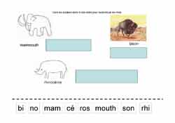 fiche avec des mots à recomposer en collant des syllabes