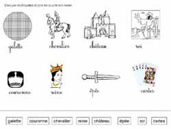 fiche sur le Moyen-âge pour faire correspondre des étiquettes en script avec des étiquettes en capitales d'imprimerie