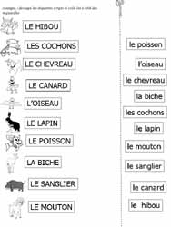 fiche sur les animaux pour faire correspondre des étiquettes en script avec des étiquettes en capitales d'imprimerie