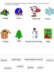 fiche sur les Noël pour faire correspondre des étiquettes en script avec des étiquettes en capitales d'imprimerie