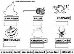 fiche sur Halloween pour faire correspondre des étiquettes en script avec des étiquettes en capitales d'imprimerie