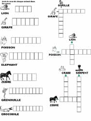 fiche de mots croisés avec des animaux