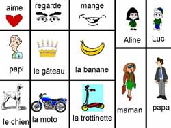 fiche avec des mots et des images pour lire