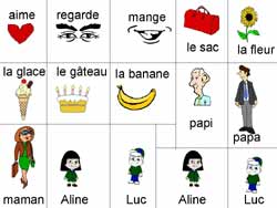fiche avec des mots et des images pour lire