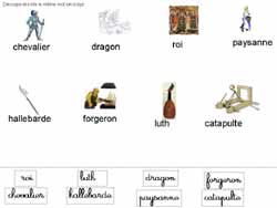 fiche sur le Moyen-Âge pour faire correspondre des étiquettes en script avec des étiquettes en cursive