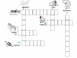 fiche de mots croisés avec des animaux