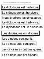 fiche avec une phrase à reconnaitre parmi d'autres avec un modèle