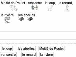 fiche avec une phrase à recomposer remettant des mots dans l'ordre