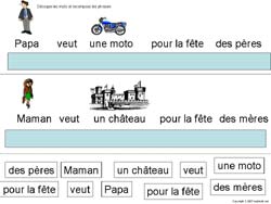 fiche avec des phrases à remettre dans l'ordre