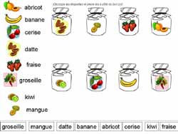 fiche sur l'alimentation pour faire correspondre des étiquettes et des images