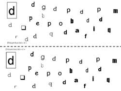 fiche pour entourer la lettre d dans différentes écritures parmi d'autres lettres