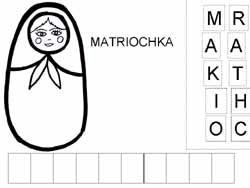 fiche pour remettre les lettres majuscules dans l'ordre pour former le mot matriochka