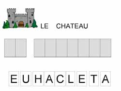 fiche pour remettre les lettres majuscules dans l'ordre pour former les mots le château