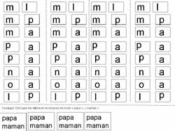 fiche pour remettre les lettres dans l'ordre pour former les mots papa et maman