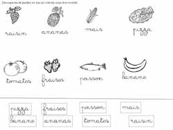 fiche sur l'alimentation pour faire correspondre des étiquettes et des images