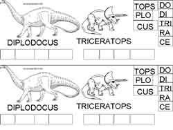 fiche de lecture sur les dinosauresou il faut recomposer des mots en retrouvant les bonnes syllabes