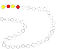 fiche de math ou l'enfant doit réaliser une alternance de rythmes en coloriant un collier rouge et bleu