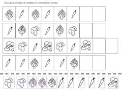 fiche de math ou l'enfant doit réaliser une alternance de rythmes en alternant des légumes
