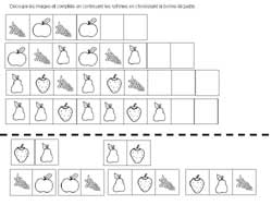 fiche de math ou l'enfant doit réaliser une alternance de rythmes en alternant des fruits