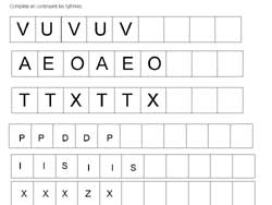 fiche de math ou l'enfant doit réaliser une alternance de rythmes en alternant des lettres