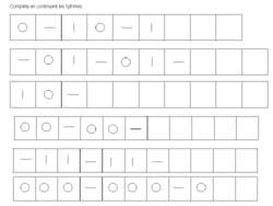 fiche de math ou l'enfant doit réaliser une alternance de rythmes avec des traits et des ronds
	  