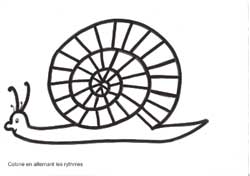 fiche de math ou l'enfant doit réaliser une alternance de rythmes en coloriant un escargot