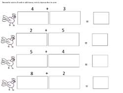 fiche pour dessiner des quantités d'oeufs et les additionner