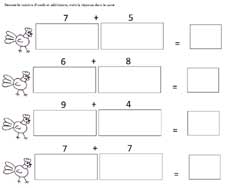 fiche pour dessiner des quantités d'oeufs et les additionner