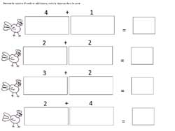 fiche pour dessiner des quantités d'oeufs et les additionner