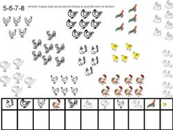 fiche de dénombrement pour compter des poules et indiquer leur quantité dans un tableau