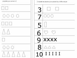 fiche de mathématiques pour dessiner les objets manquants pour arriver à la quantité demandée