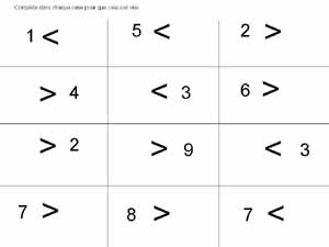 fiche de mathématiques pour écrire un nombre plus grand ou moins grand selon les cas