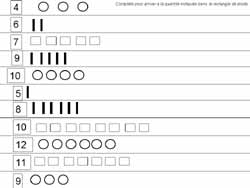 fiche de mathématiques pour dessiner les objets manquants pour arriver à la quantité demandée jusqu'à 12