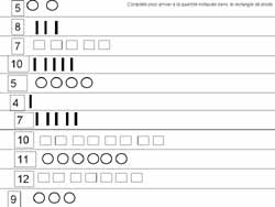 fiche de mathématiques pour dessiner les objets manquants pour arriver à la quantité demandée jusqu'à 12